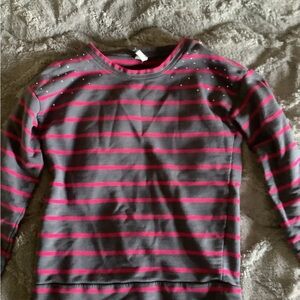 Old Navy Gray and Pink Striped Kids Sweatshirt
